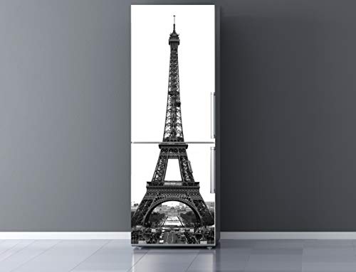 Oedim Vinilo para Frigorífico Torre Eiffel Blanco y Negro 185x70cm | Adhesivo Resistente | Pegatina Adhesiva Decorativa de Diseño Elegante