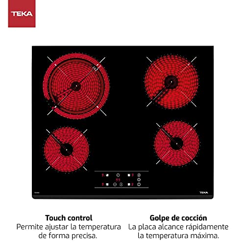Teka TZ PRO 6420 - Placa Vitrocerámica de 60 cm, 4 Fuegos, Sistema Touch Control, Programador de Tiempo de Cocción, Función Golpe de Cocción, Fácil de Instalar, Color Cristal Negro